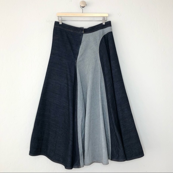 Lanvin Two Tone Curved Full Flare Denim Midi Skirt - Picture 6 of 10